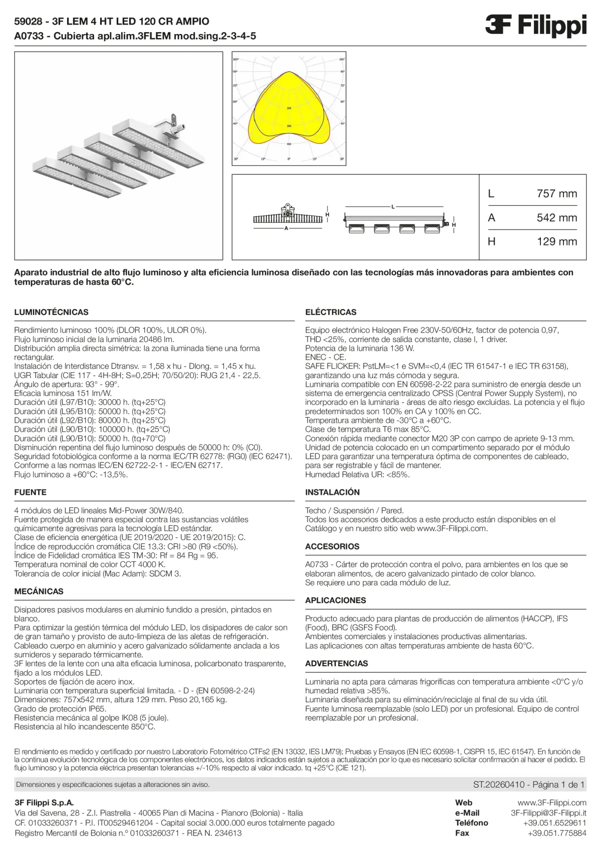 59028+A0733 - 3F LEM 4 HT LED 120 CR AMPIO + FOOD - Datasheet - es