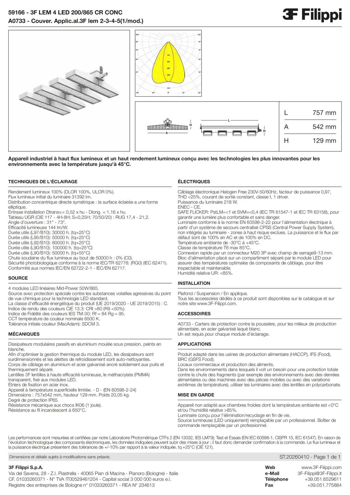 59166+A0733 - 3F LEM 4 LED 200-865 CR CONC + FOOD - Datasheet - fr