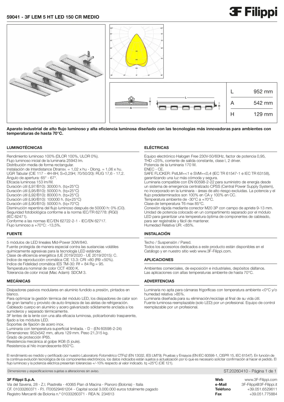 59041 - 3F LEM 5 HT LED 150 CR MEDIO - Datasheet - es