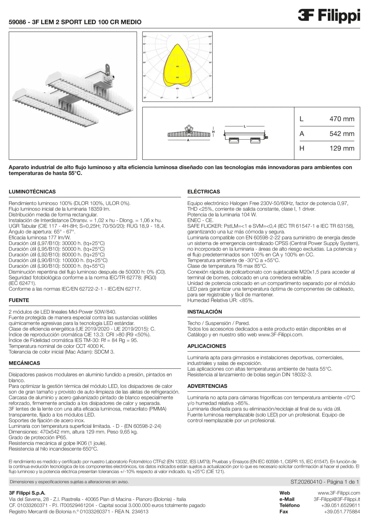 59086 - 3F LEM 2 SPORT LED 100 CR MEDIO - Datasheet - es