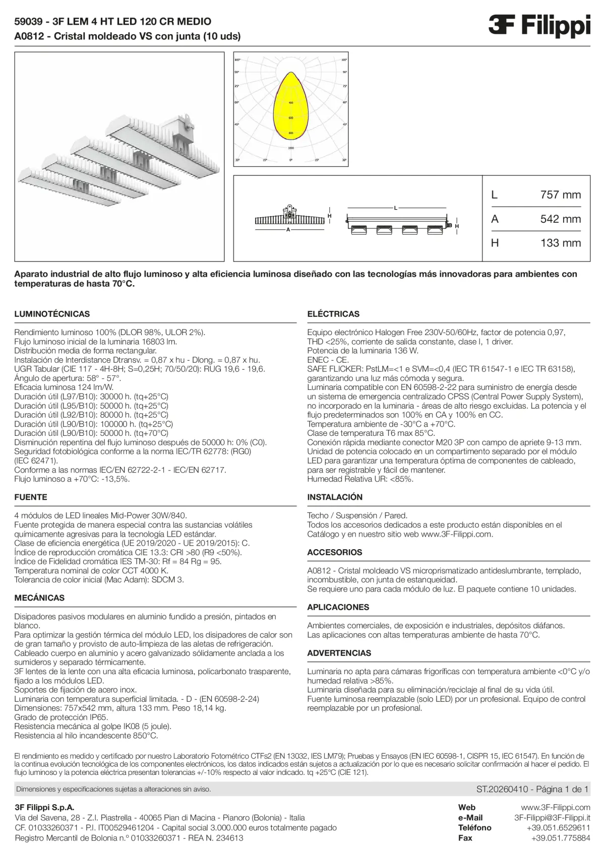 59039+A0812 - 3F LEM 4 HT LED 120 CR MEDIO + VS - Datasheet - es
