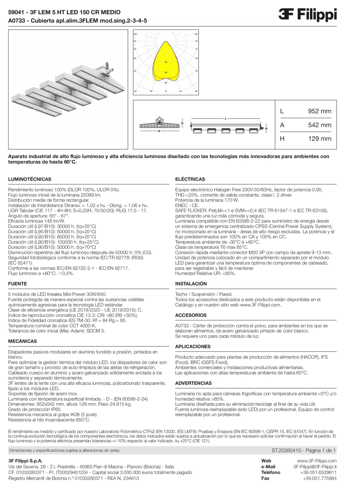 59041+A0733 - 3F LEM 5 HT LED 150 CR MEDIO + FOOD - Datasheet - es