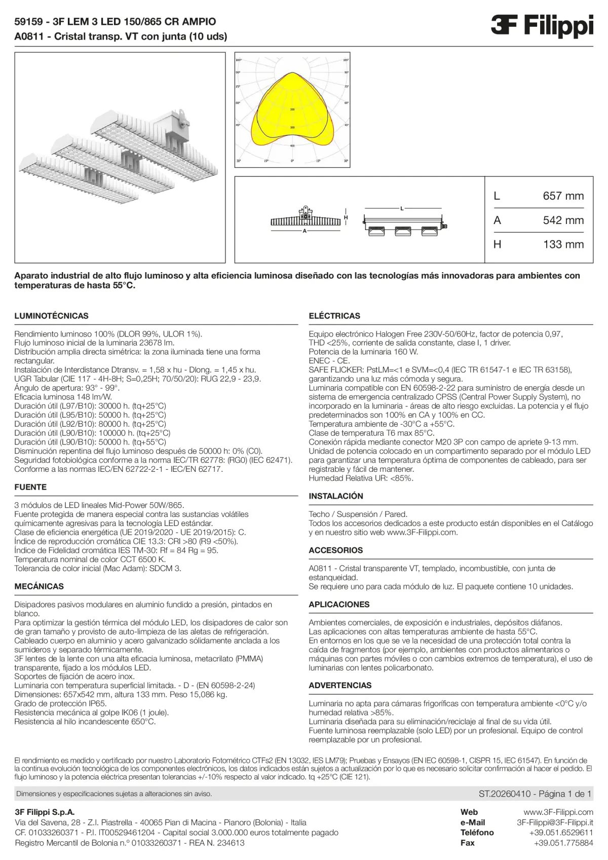 59159+A0811 - 3F LEM 3 LED 150-865 CR AMPIO + VT - Datasheet - es