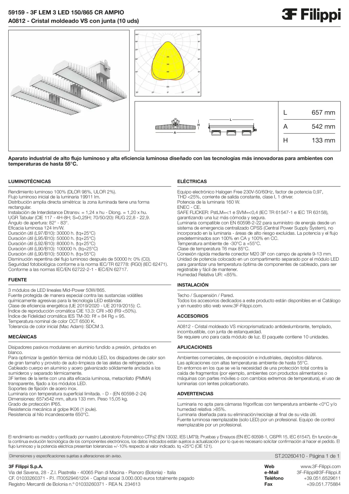 59159+A0812 - 3F LEM 3 LED 150-865 CR AMPIO + VS - Datasheet - es