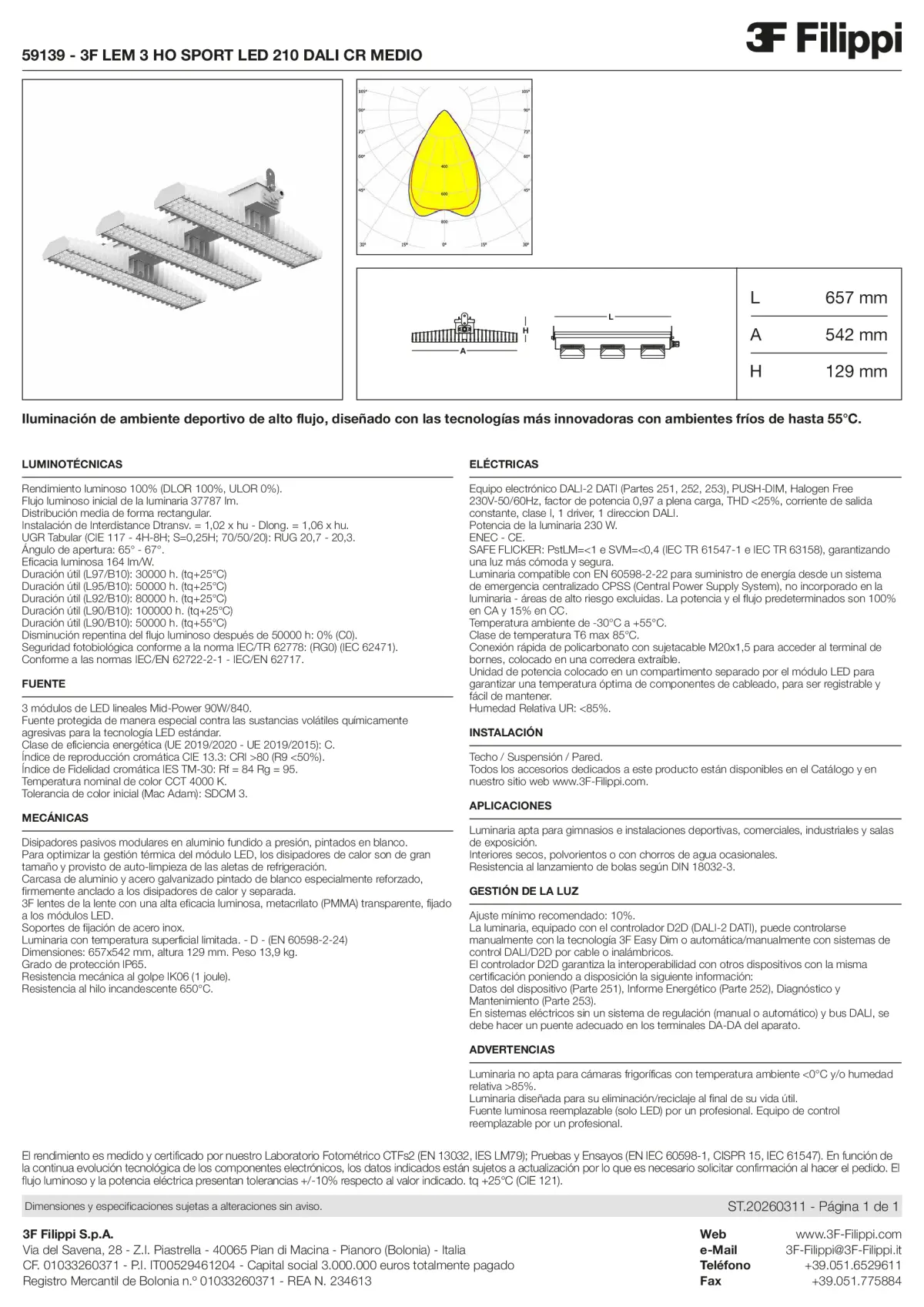 59139 - 3F LEM 3 HO SPORT LED 210 DALI CR MEDIO - Datasheet - es