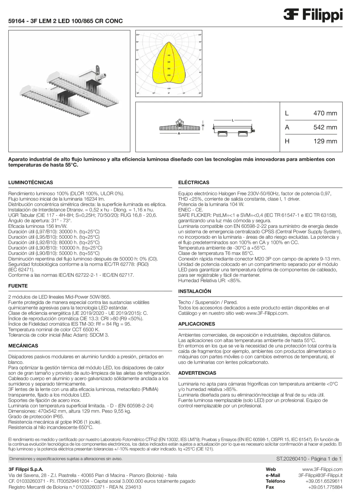 59164 - 3F LEM 2 LED 100-865 CR CONC - Datasheet - es