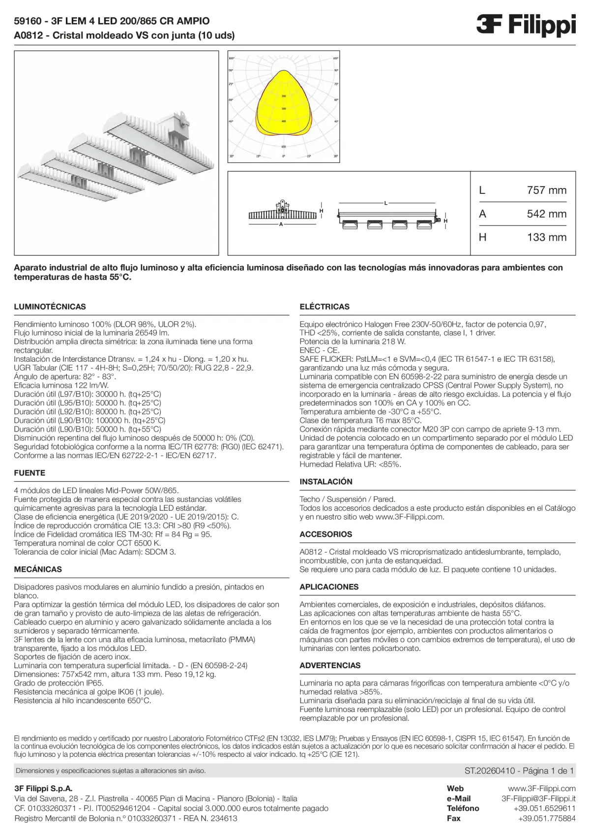 59160+A0812 - 3F LEM 4 LED 200-865 CR AMPIO + VS - Datasheet - es