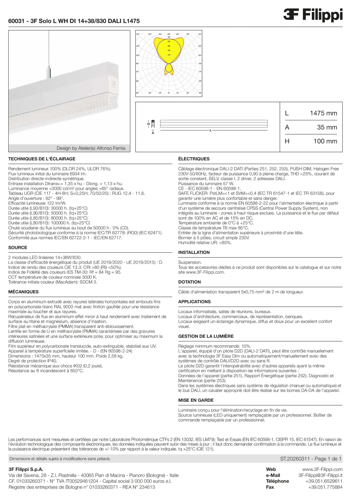 60031 - 3F Solo L WH DI 14+38-830 DALI L1475 - Datasheet - fr