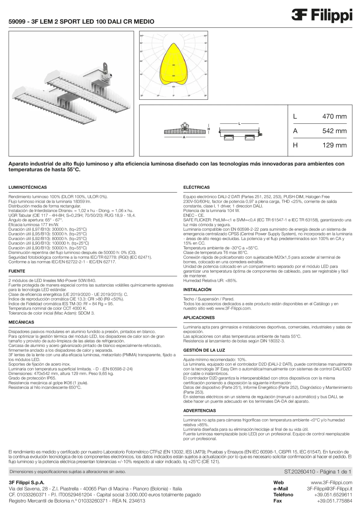59099 - 3F LEM 2 SPORT LED 100 DALI CR MEDIO - Datasheet - es