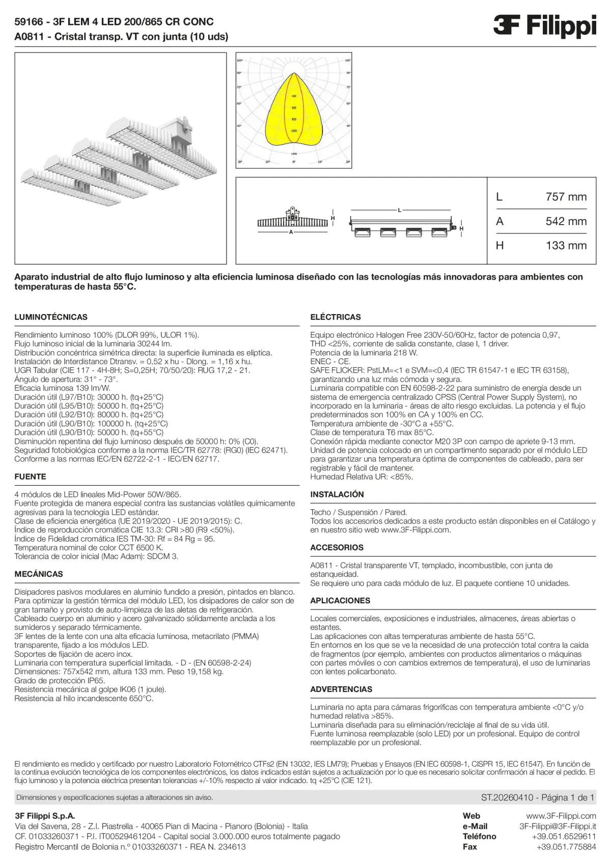 59166+A0811 - 3F LEM 4 LED 200-865 CR CONC + VT - Datasheet - es