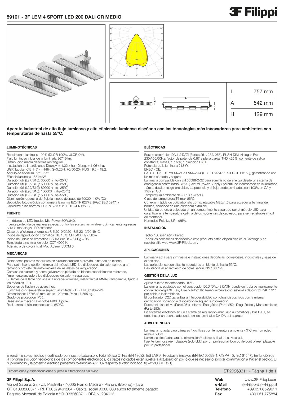 59101 - 3F LEM 4 SPORT LED 200 DALI CR MEDIO - Datasheet - es