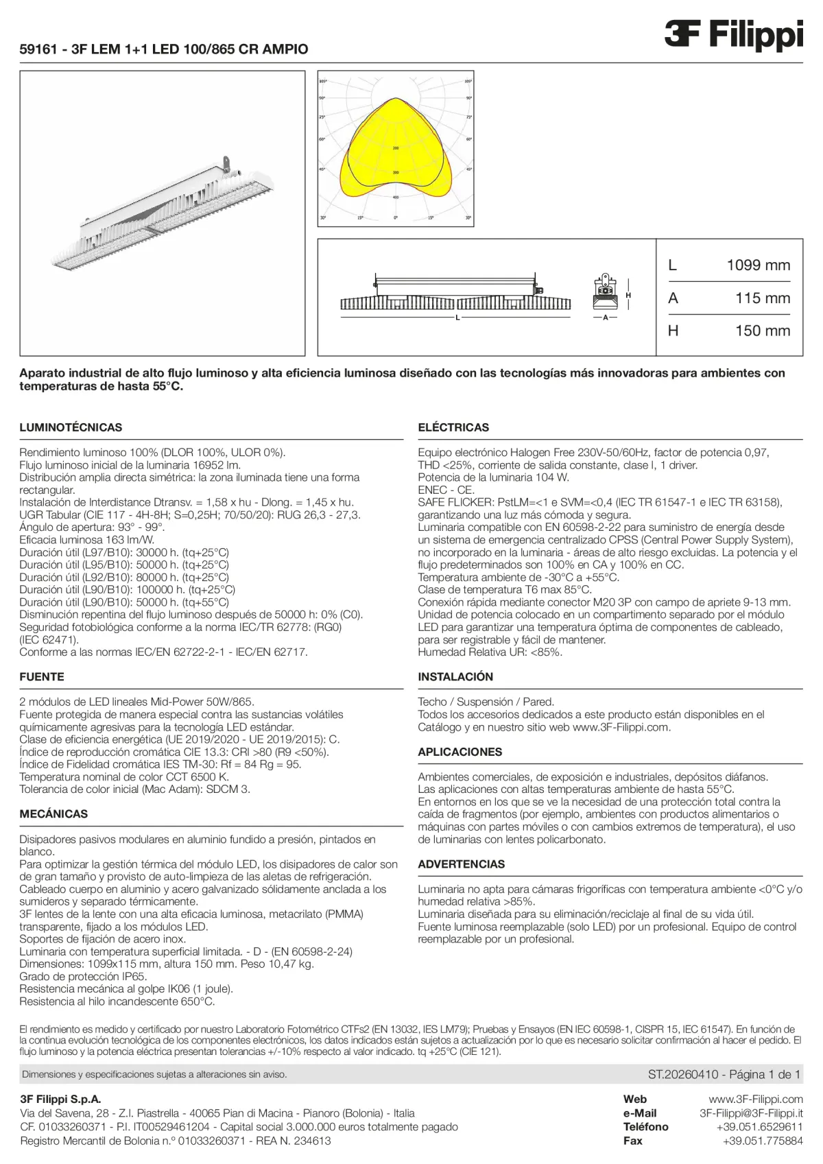 59161 - 3F LEM 1+1 LED 100-865 CR AMPIO - Datasheet - es