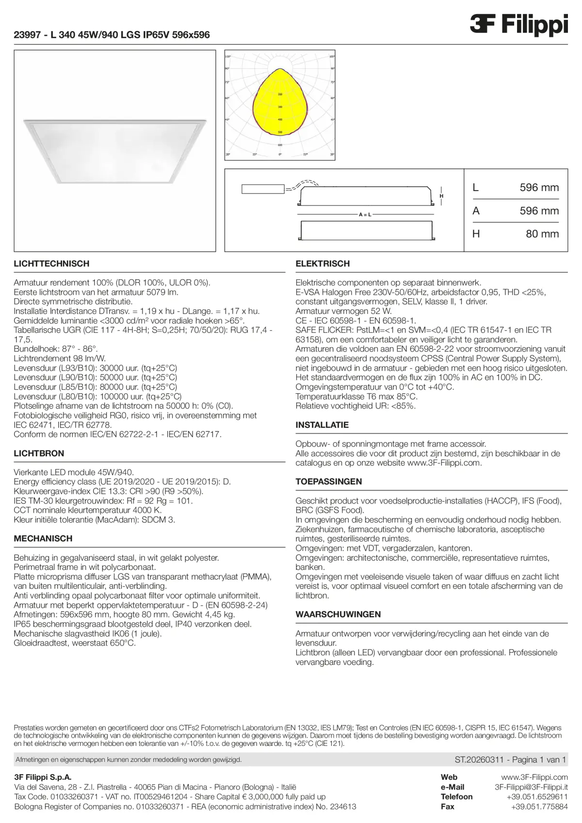 23997 - L 340 45W-940 LGS IP65V 596x596 - Datasheet - nl