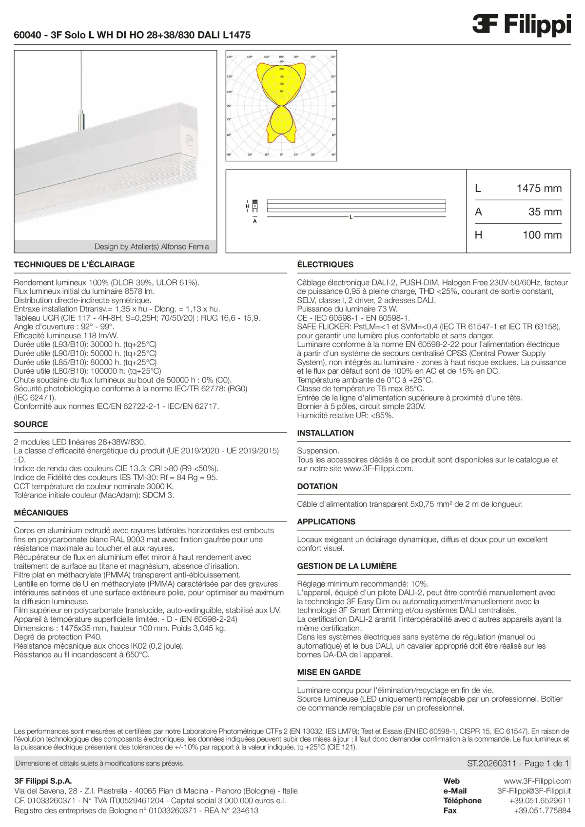 60040 - 3F Solo L WH DI HO 28+38-830 DALI L1475 - Datasheet - fr