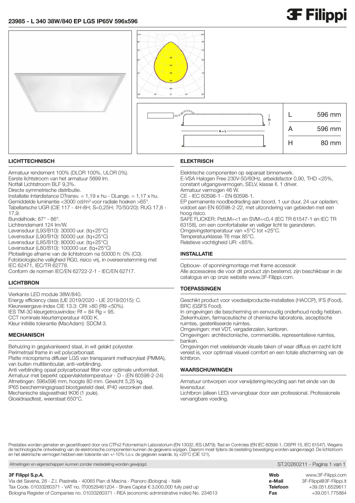 23985 - L 340 38W-840 EP LGS IP65V 596x596 - Datasheet - nl