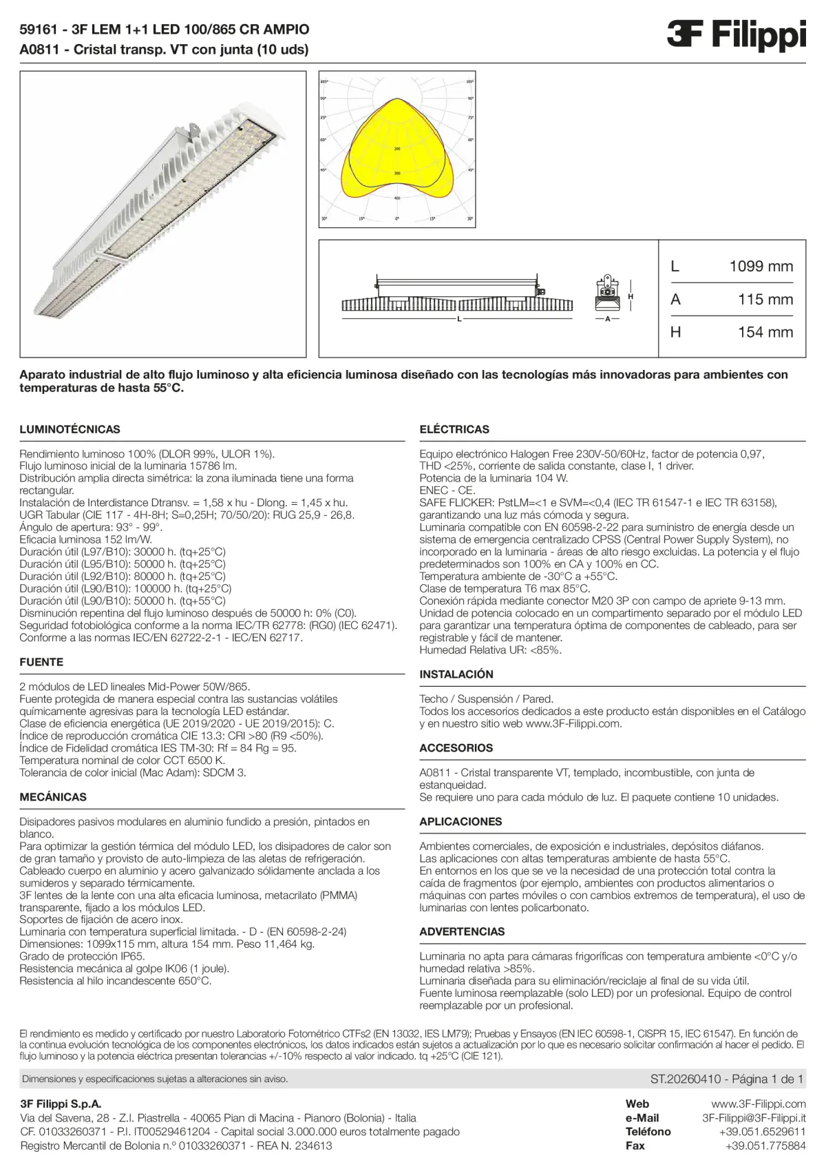 59161+A0811 - 3F LEM 1+1 LED 100-865 CR AMPIO + VT - Datasheet - es