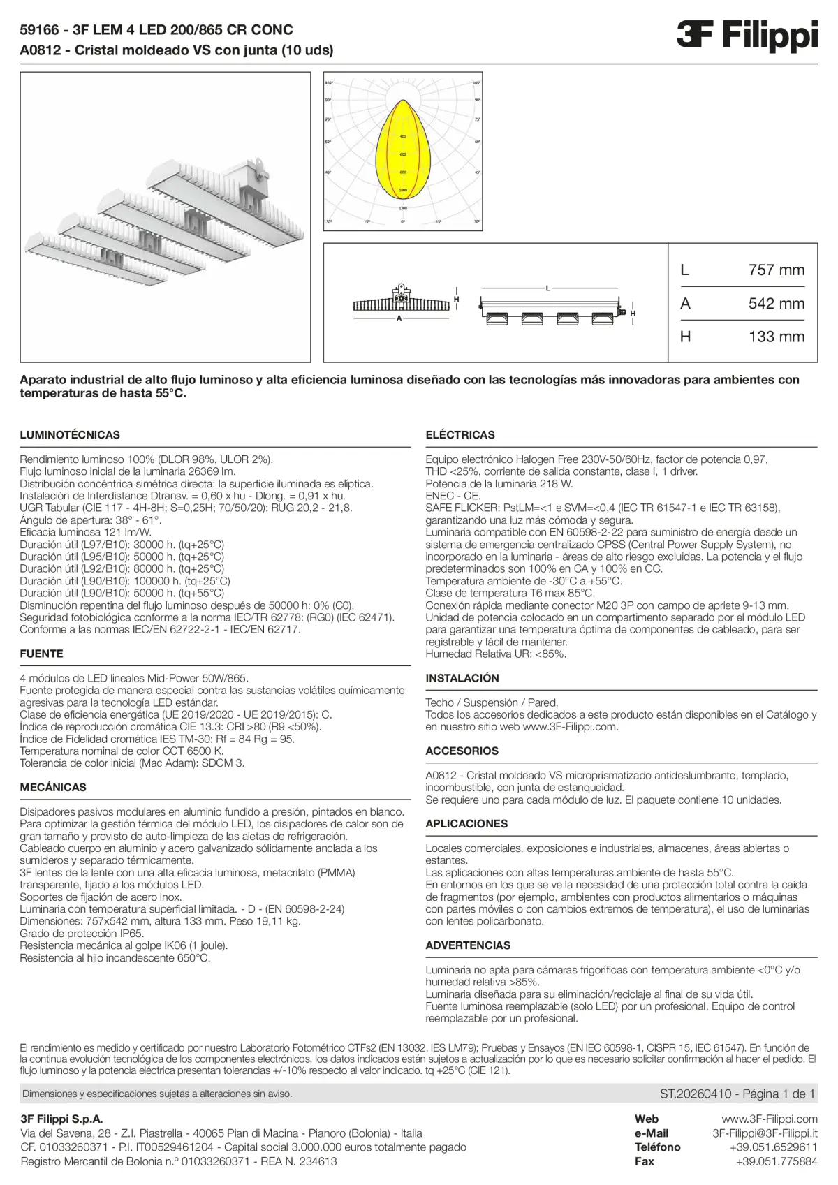 59166+A0812 - 3F LEM 4 LED 200-865 CR CONC + VS - Datasheet - es