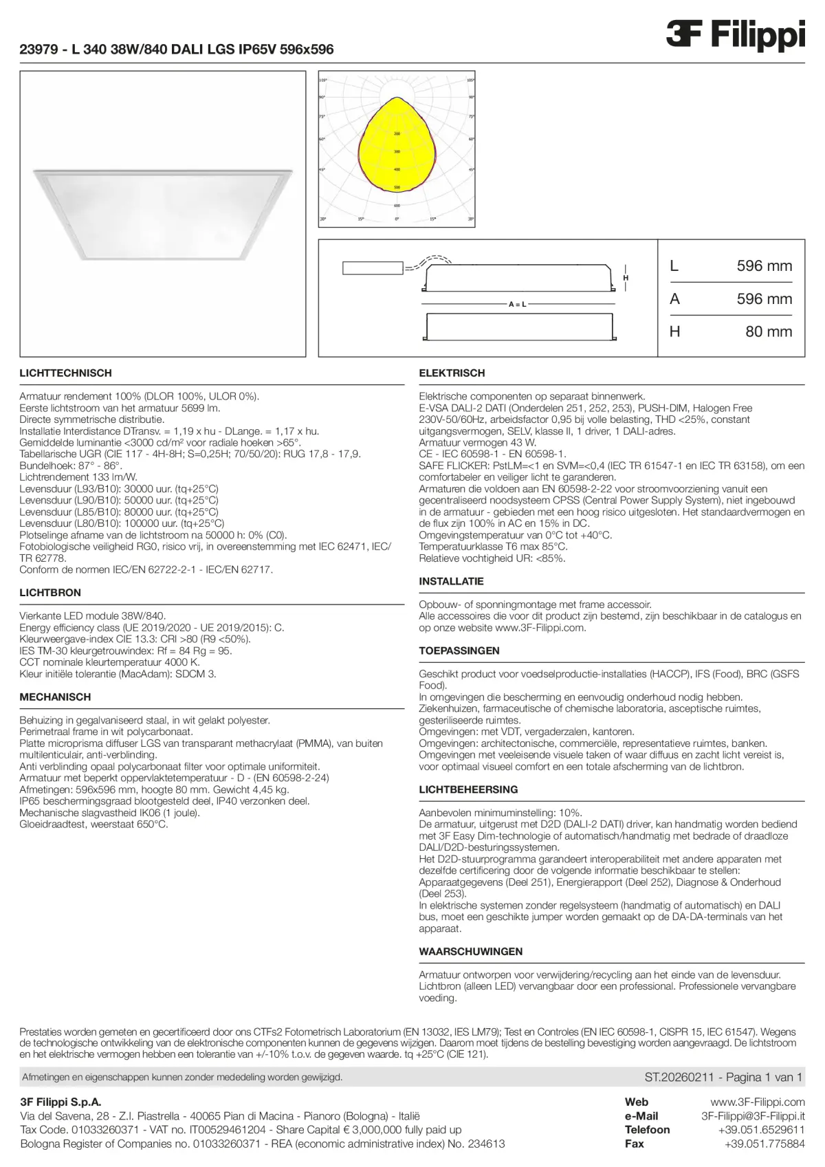 23979 - L 340 38W-840 DALI LGS IP65V 596x596 - Datasheet - nl