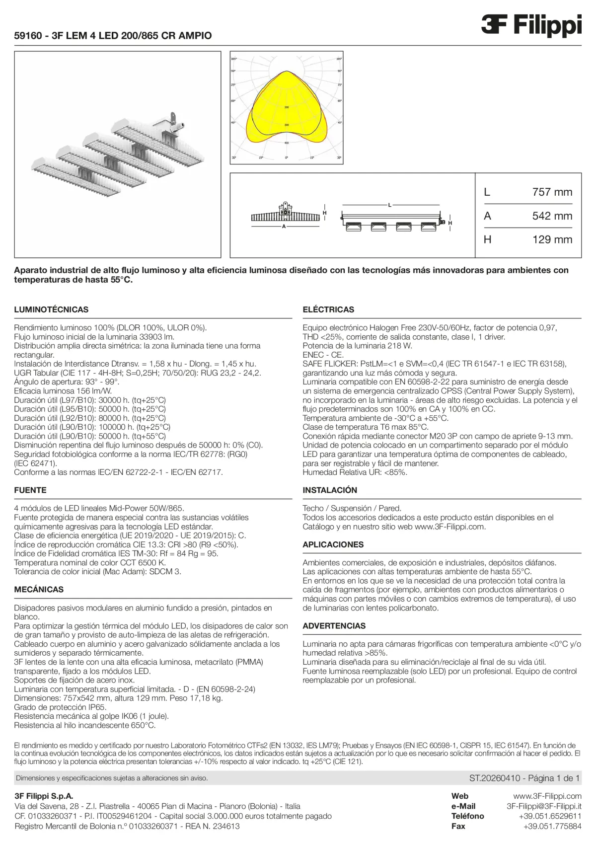 59160 - 3F LEM 4 LED 200-865 CR AMPIO - Datasheet - es