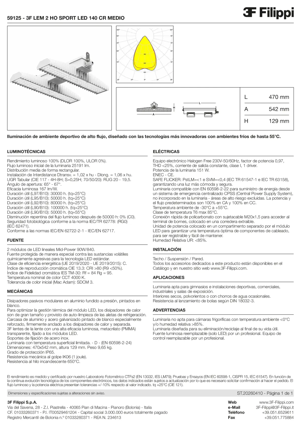 59125 - 3F LEM 2 HO SPORT LED 140 CR MEDIO - Datasheet - es