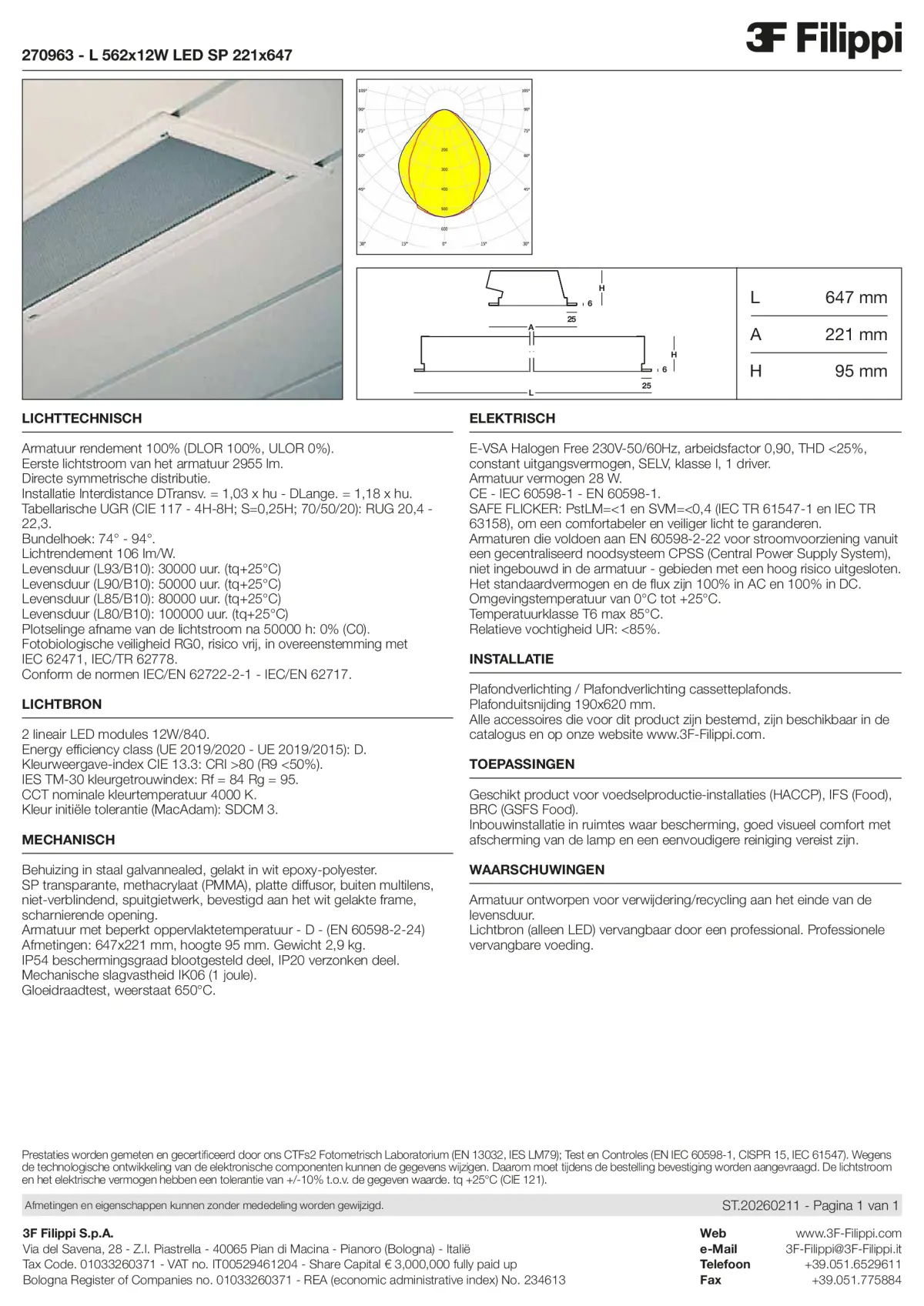 270963 - L 562x12W LED SP 221x647 - Datasheet - nl