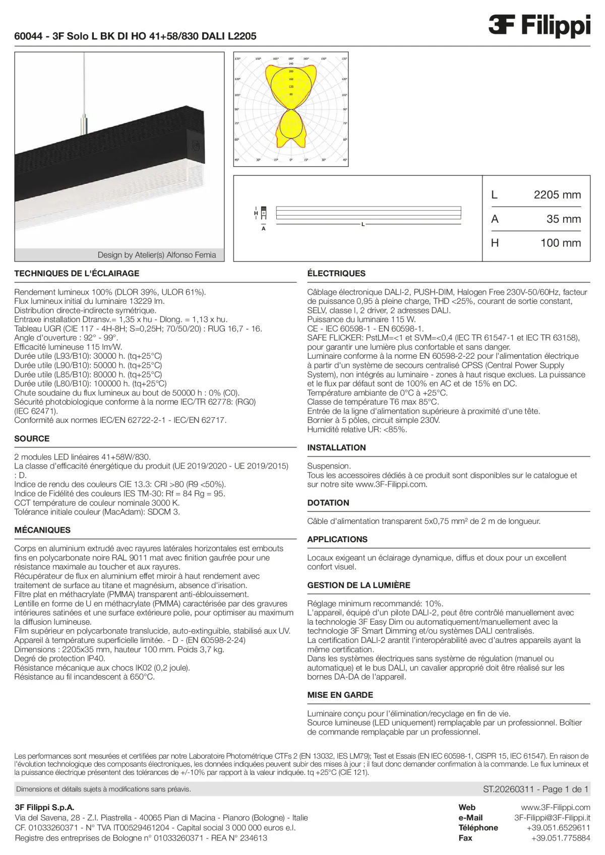 60044 - 3F Solo L BK DI HO 41+58-830 DALI L2205 - Datasheet - fr