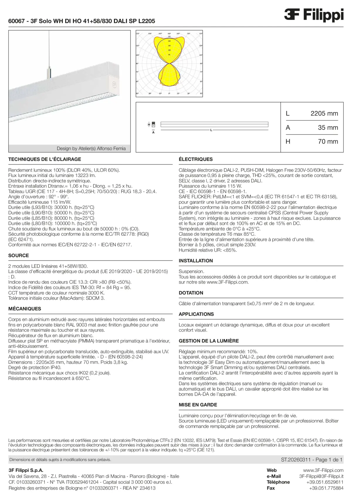 60067 - 3F Solo WH DI HO 41+58-830 DALI SP L2205 - Datasheet - fr
