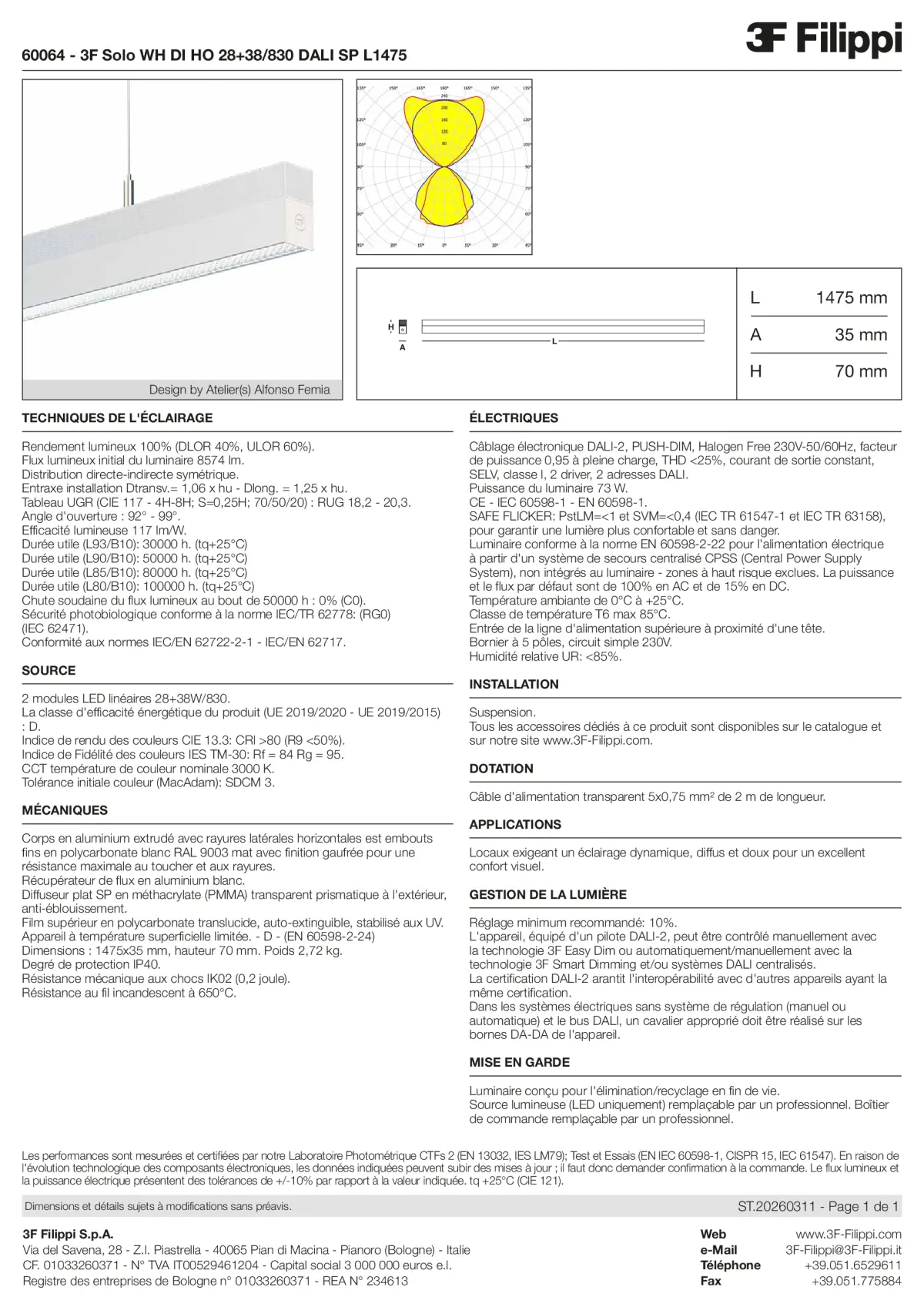 60064 - 3F Solo WH DI HO 28+38-830 DALI SP L1475 - Datasheet - fr