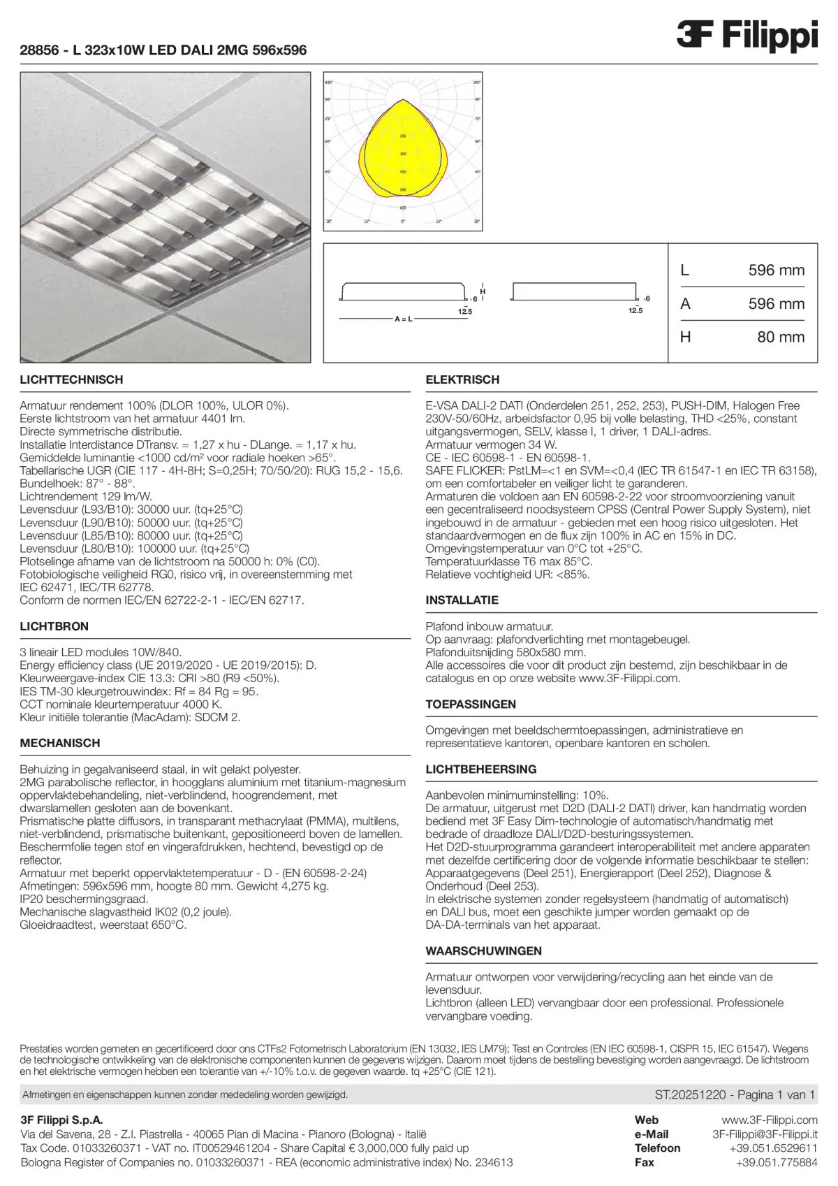 28856 - L 323x10W LED DALI 2MG 596x596 - Datasheet - nl