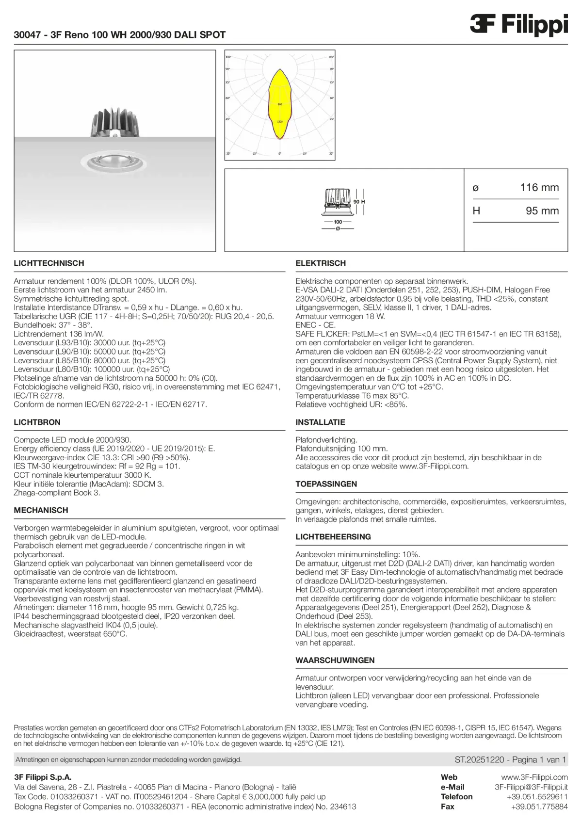 30047 - 3F Reno 100 WH 2000-930 DALI SPOT - Datasheet - nl