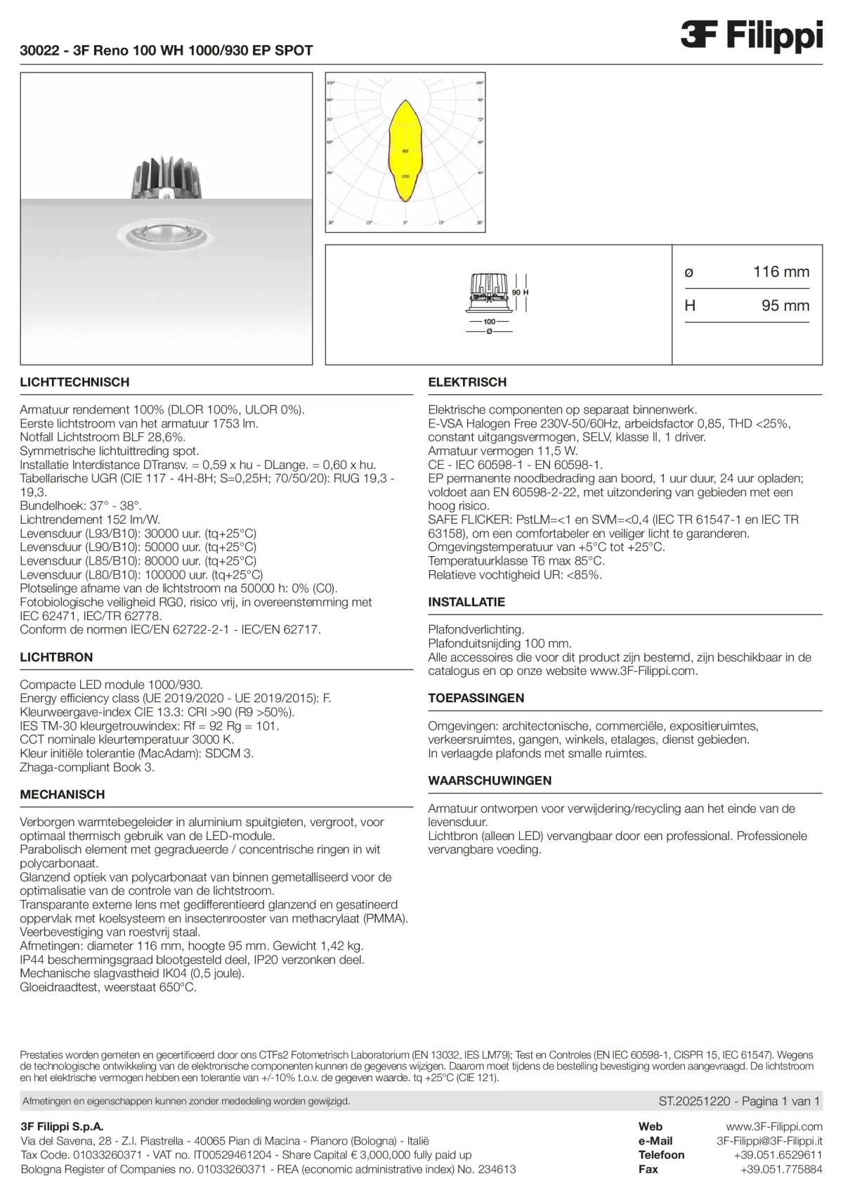 30022 - 3F Reno 100 WH 1000-930 EP SPOT - Datasheet - nl