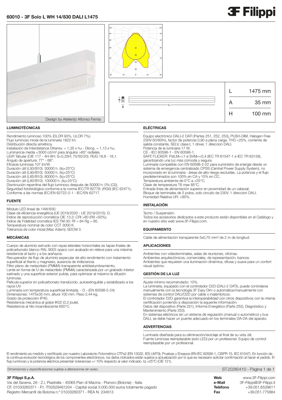 60010 - 3F Solo L WH 14-830 DALI L1475 - Datasheet - es