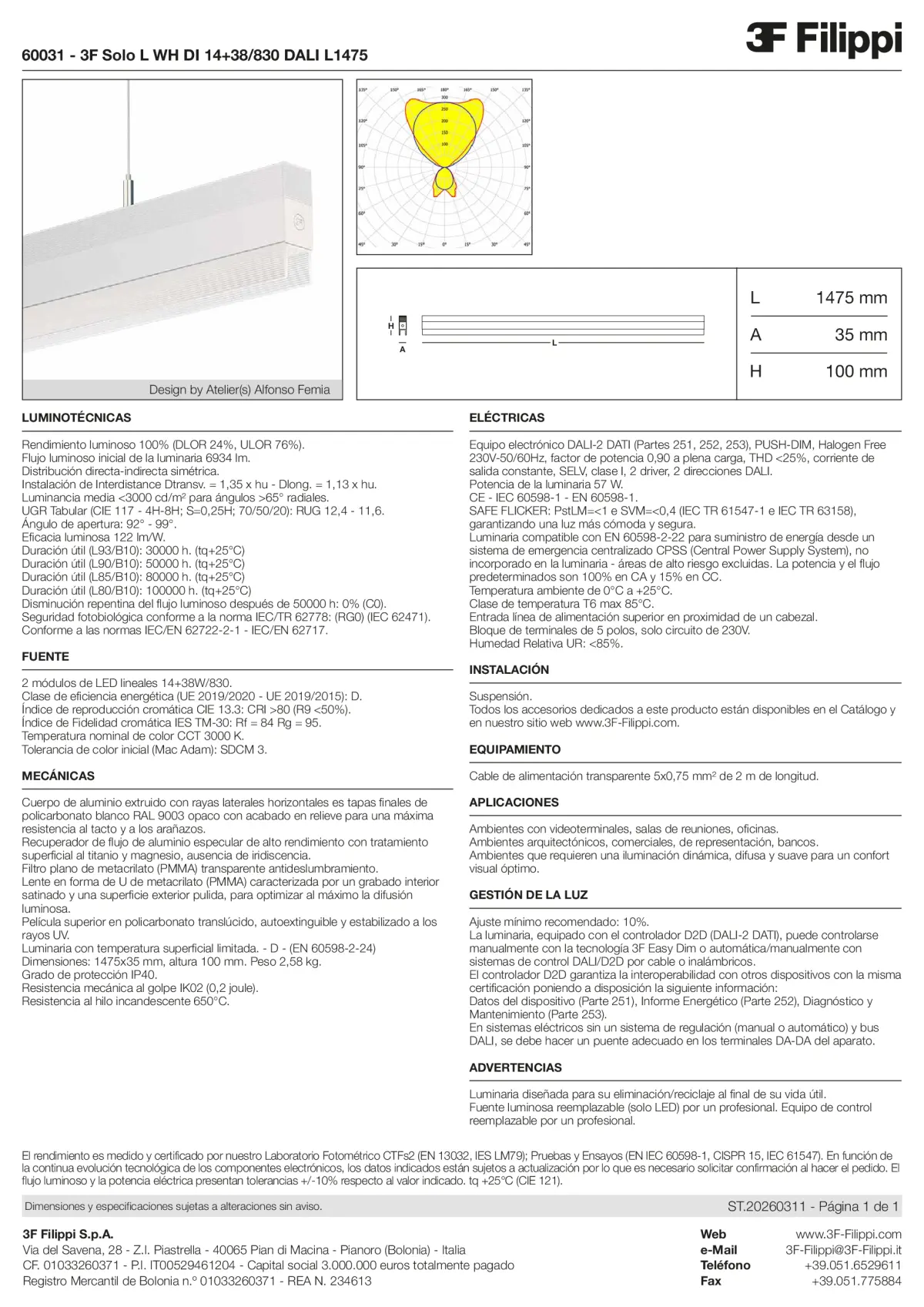 60031 - 3F Solo L WH DI 14+38-830 DALI L1475 - Datasheet - es