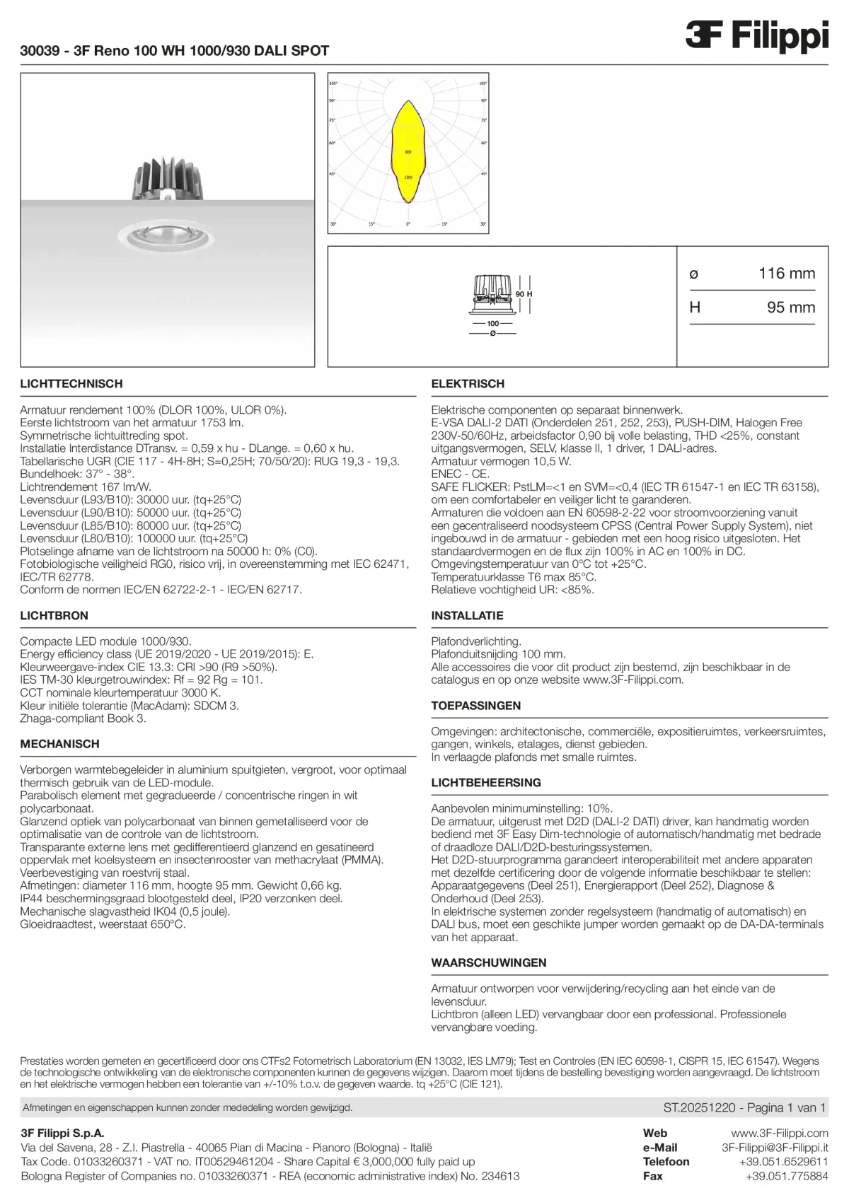 30039 - 3F Reno 100 WH 1000-930 DALI SPOT - Datasheet - nl