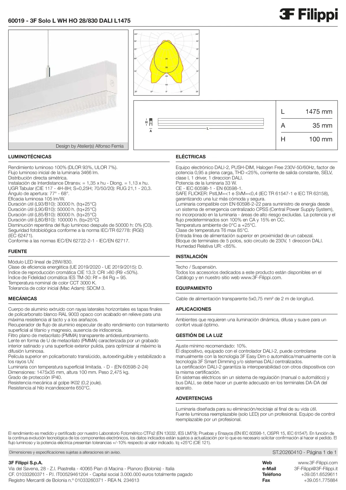 60019 - 3F Solo L WH HO 28-830 DALI L1475 - Datasheet - es