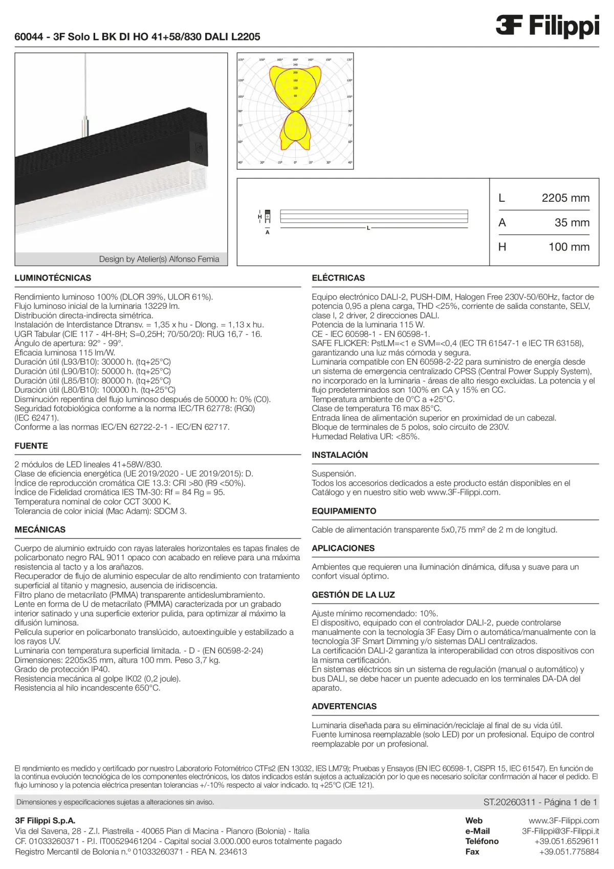 60044 - 3F Solo L BK DI HO 41+58-830 DALI L2205 - Datasheet - es