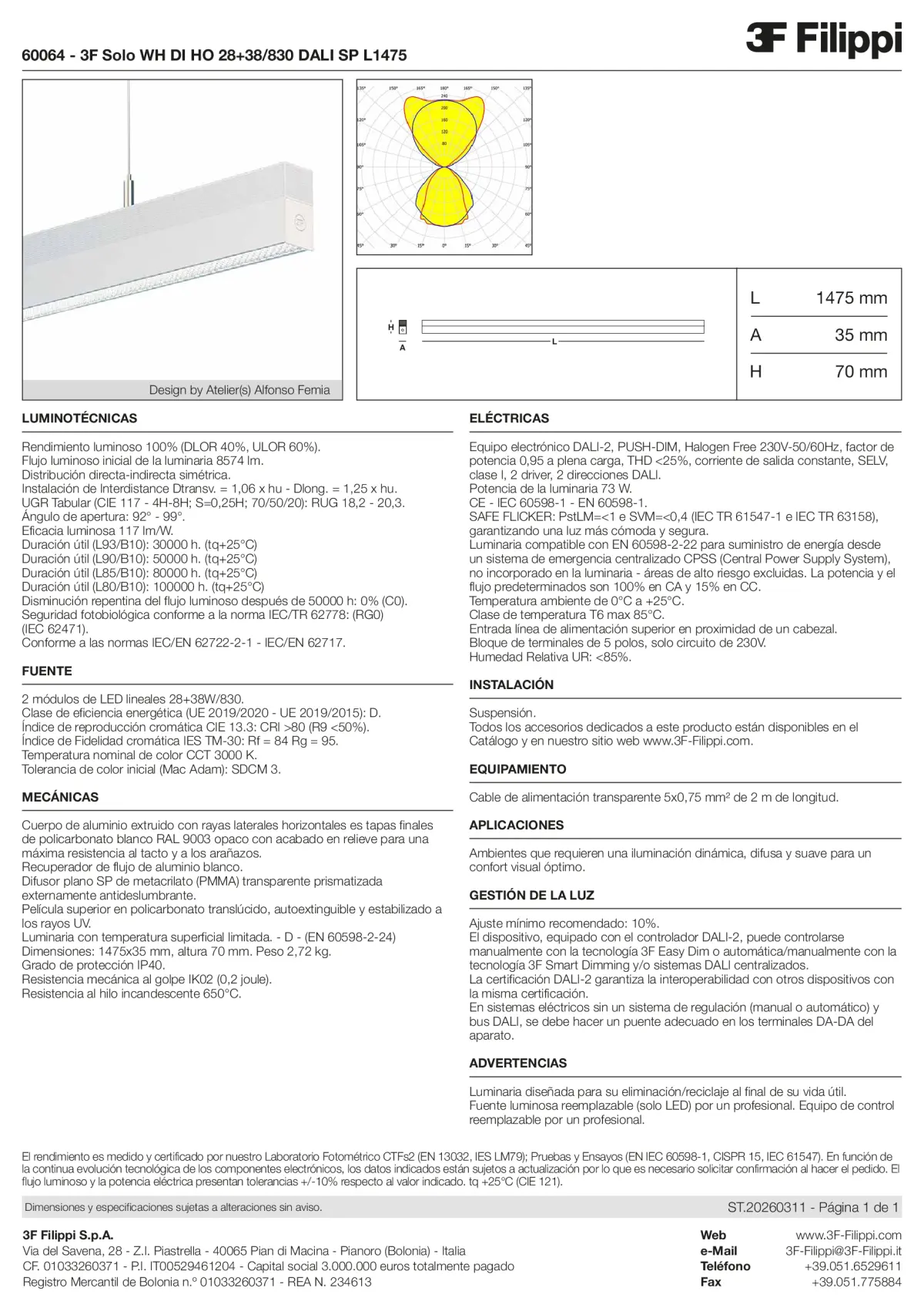 60064 - 3F Solo WH DI HO 28+38-830 DALI SP L1475 - Datasheet - es