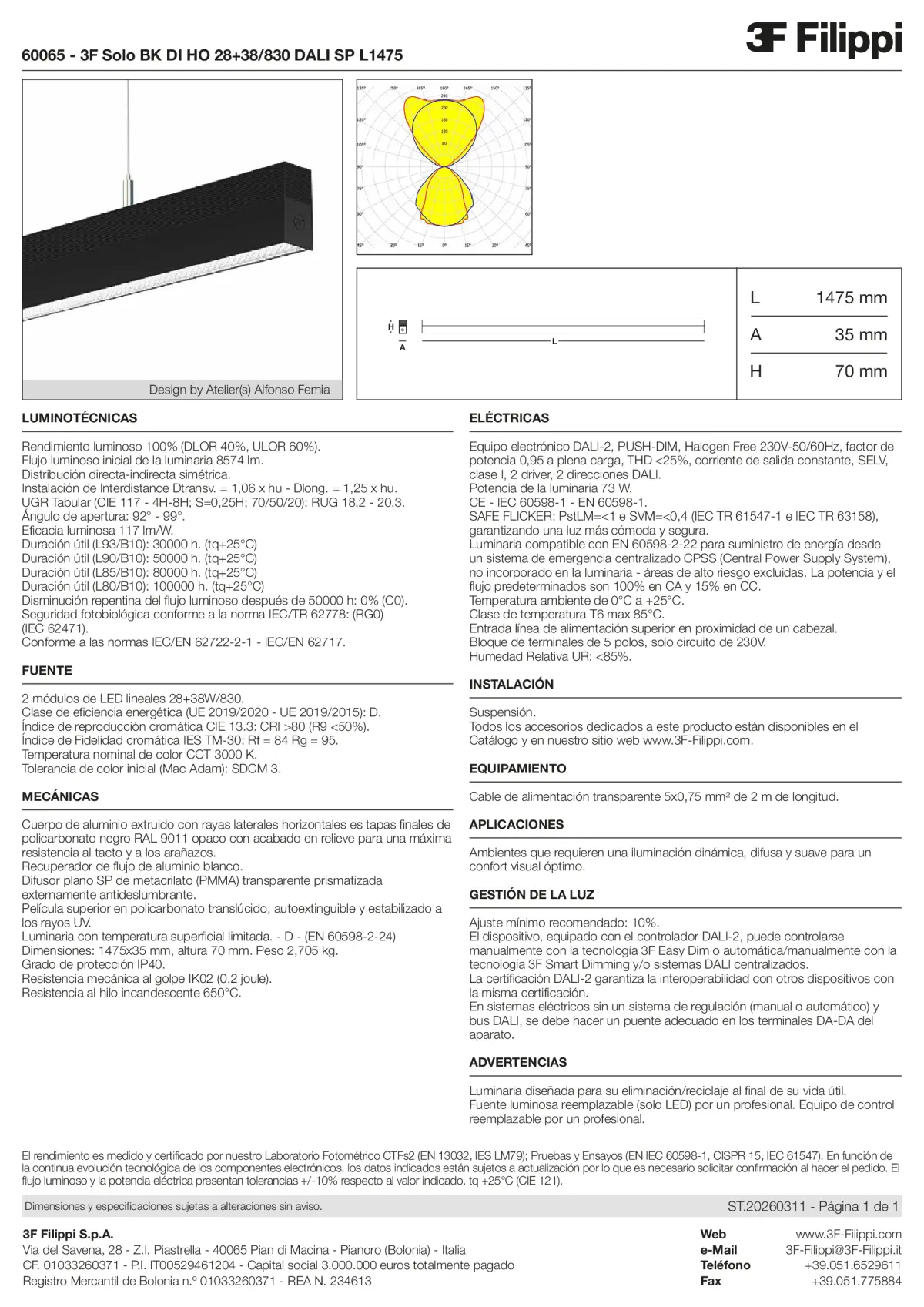 60065 - 3F Solo BK DI HO 28+38-830 DALI SP L1475 - Datasheet - es
