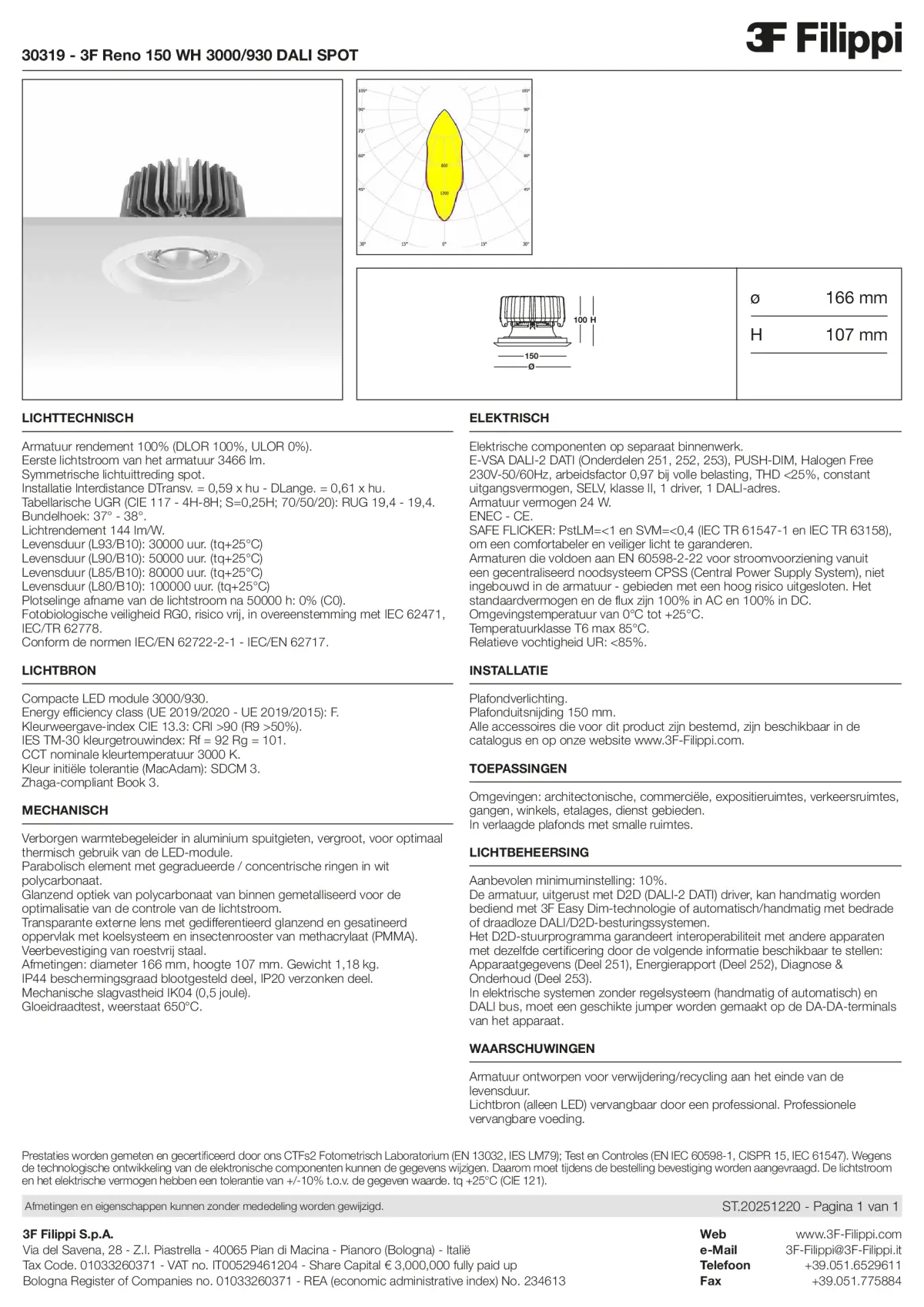 30319 - 3F Reno 150 WH 3000-930 DALI SPOT - Datasheet - nl