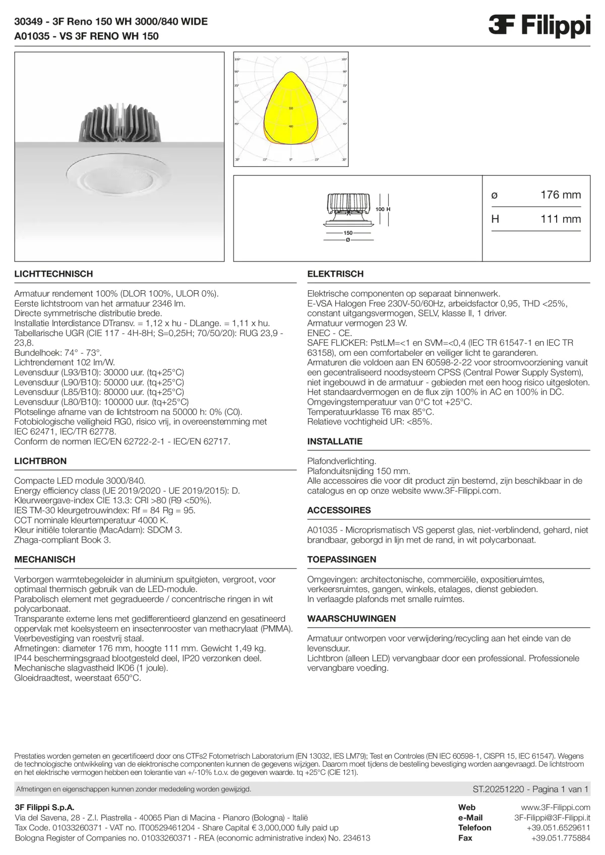 30349+A01035 - 3F Reno 150 WH 3000-840 WIDE + VS WH - Datasheet - nl