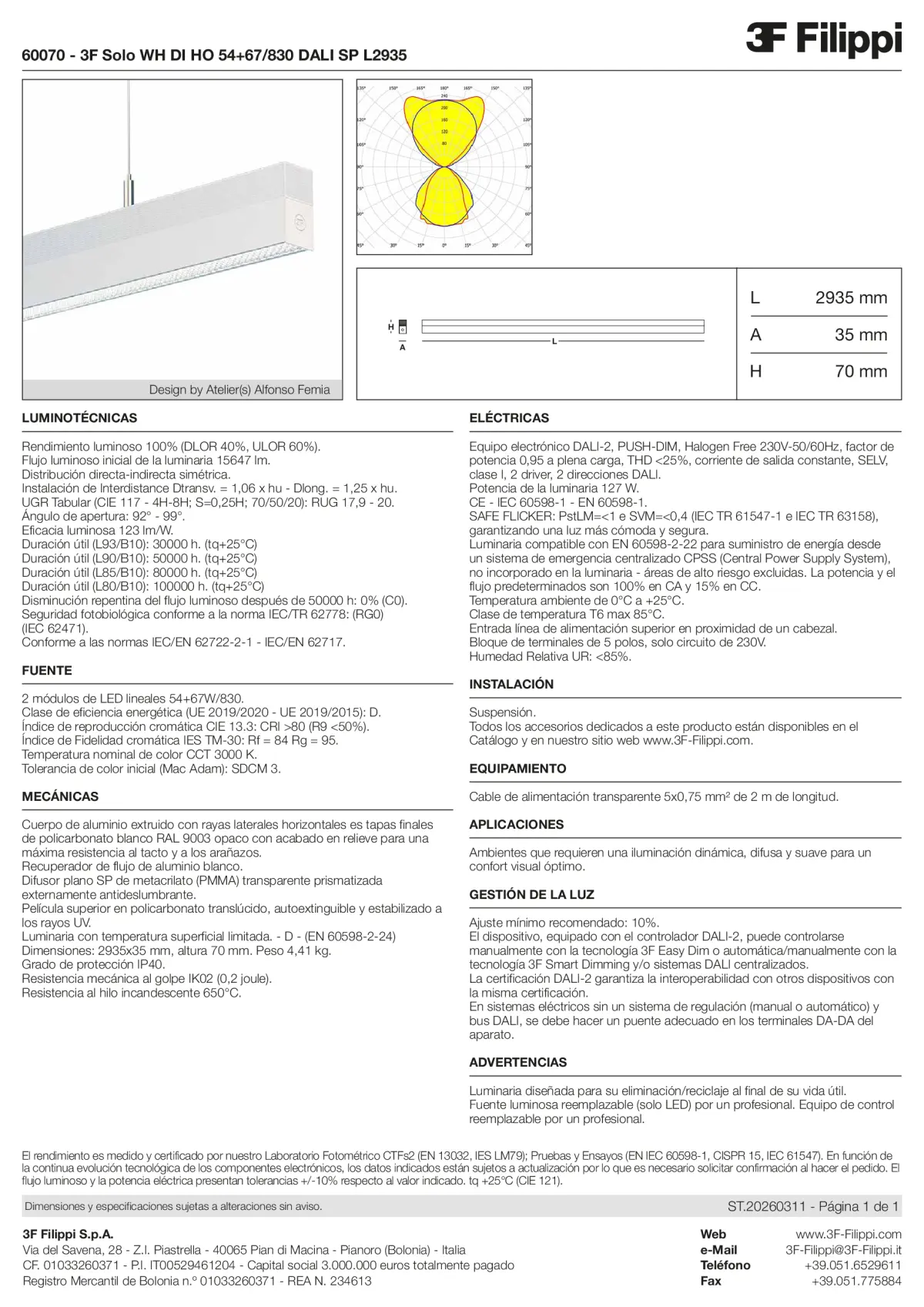 60070 - 3F Solo WH DI HO 54+67-830 DALI SP L2935 - Datasheet - es
