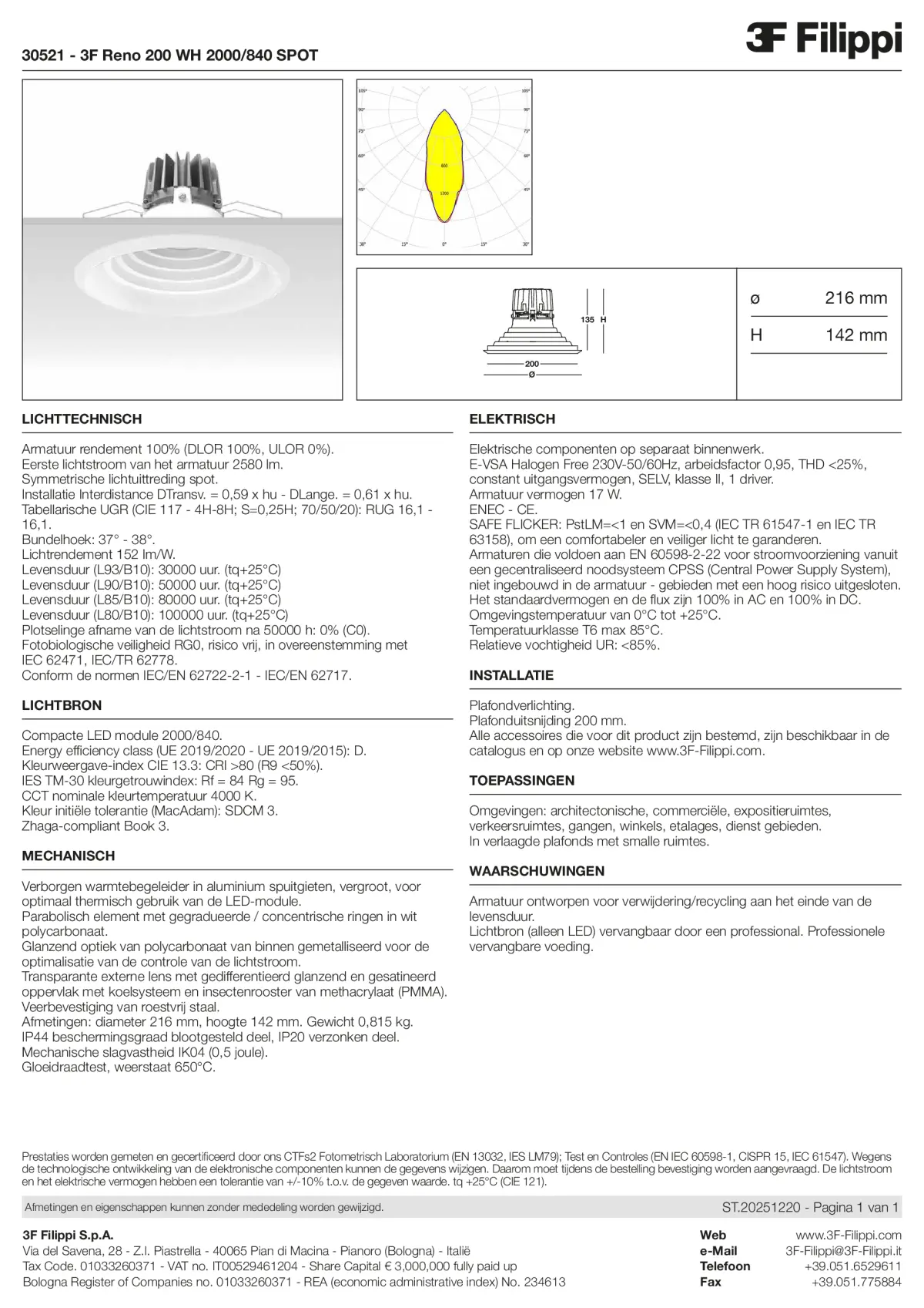 30521 - 3F Reno 200 WH 2000-840 SPOT - Datasheet - nl