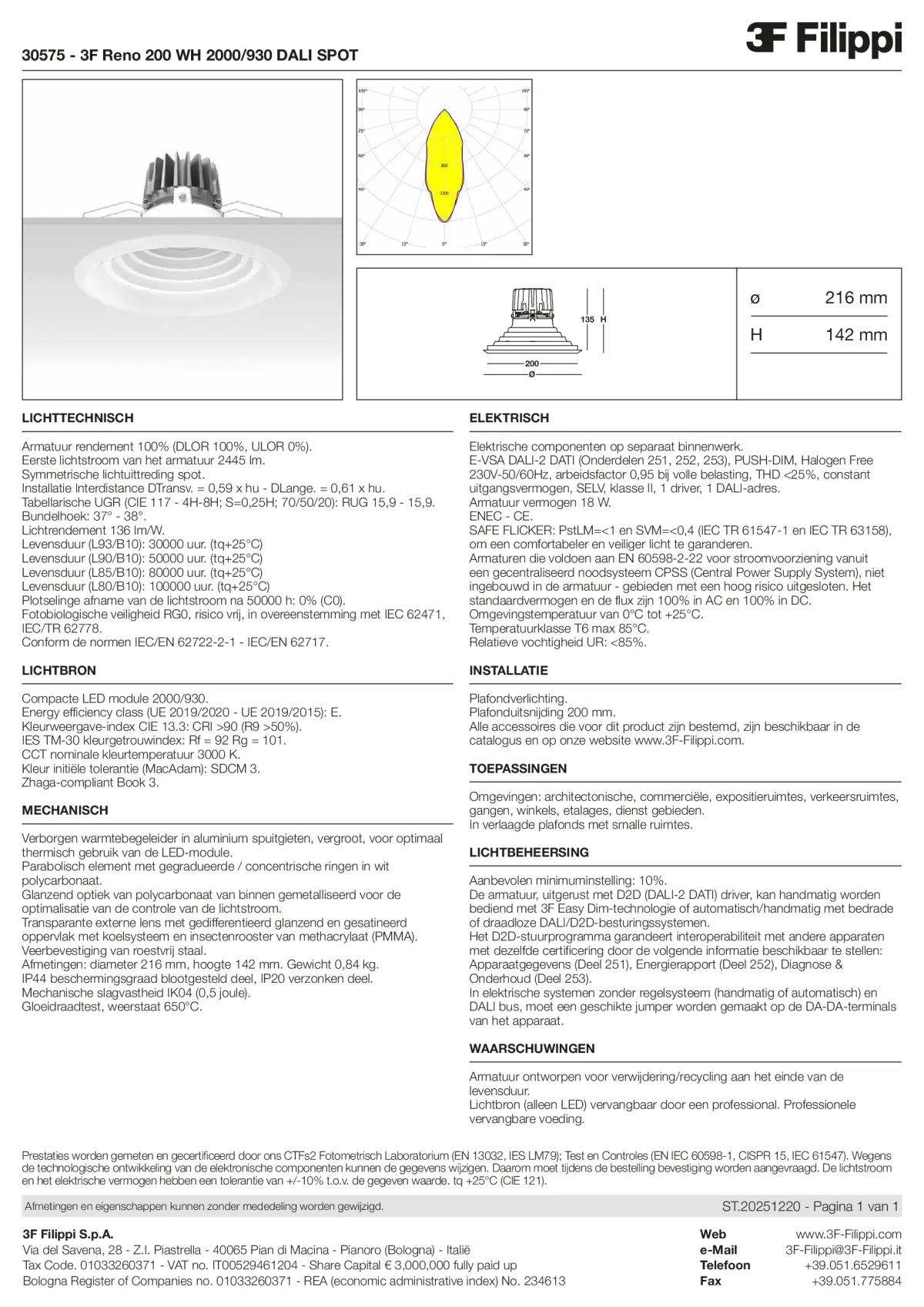 30575 - 3F Reno 200 WH 2000-930 DALI SPOT - Datasheet - nl