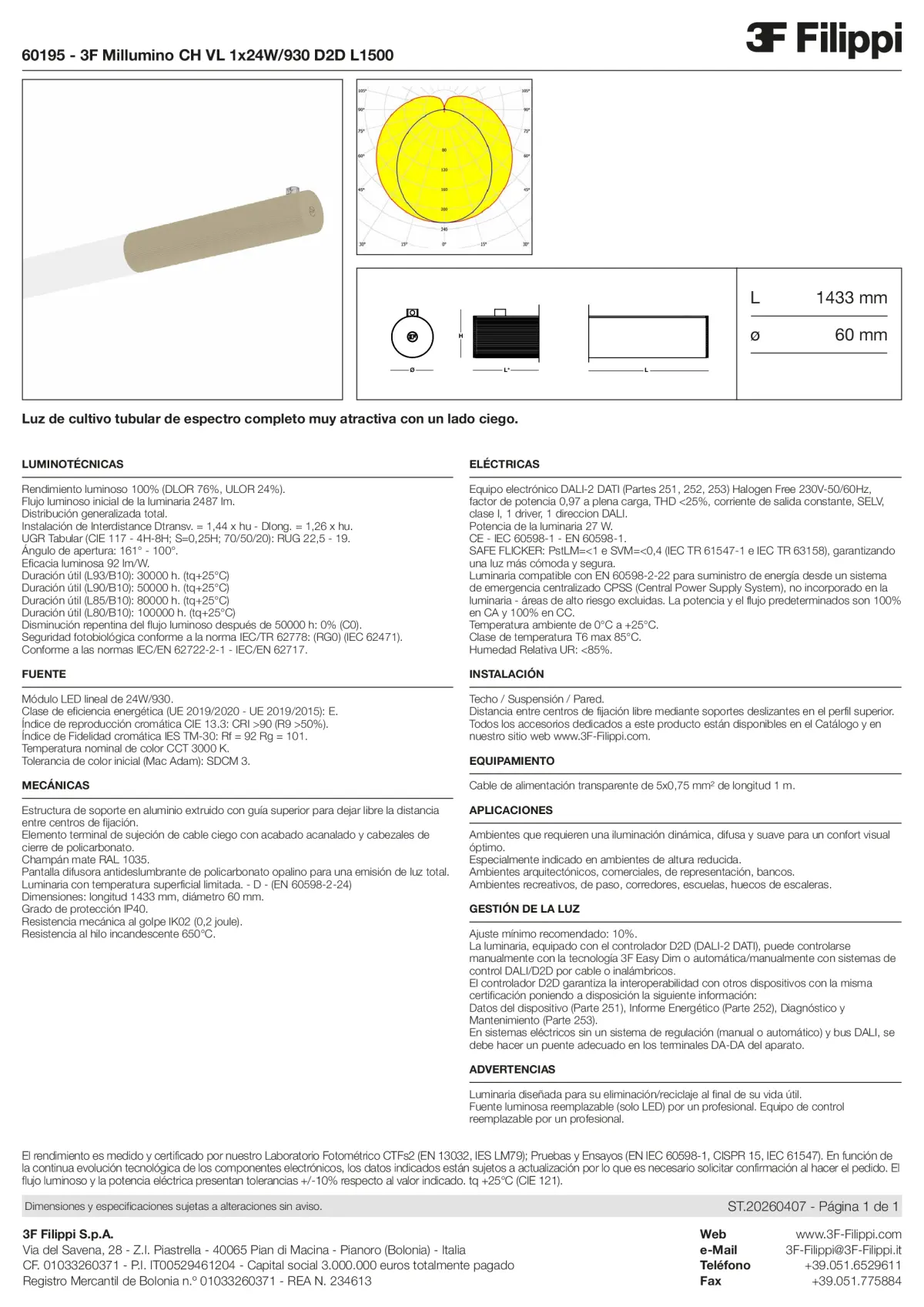 60195 - 3F Millumino CH VL 1x24W-930 D2D L1500 - Datasheet - es