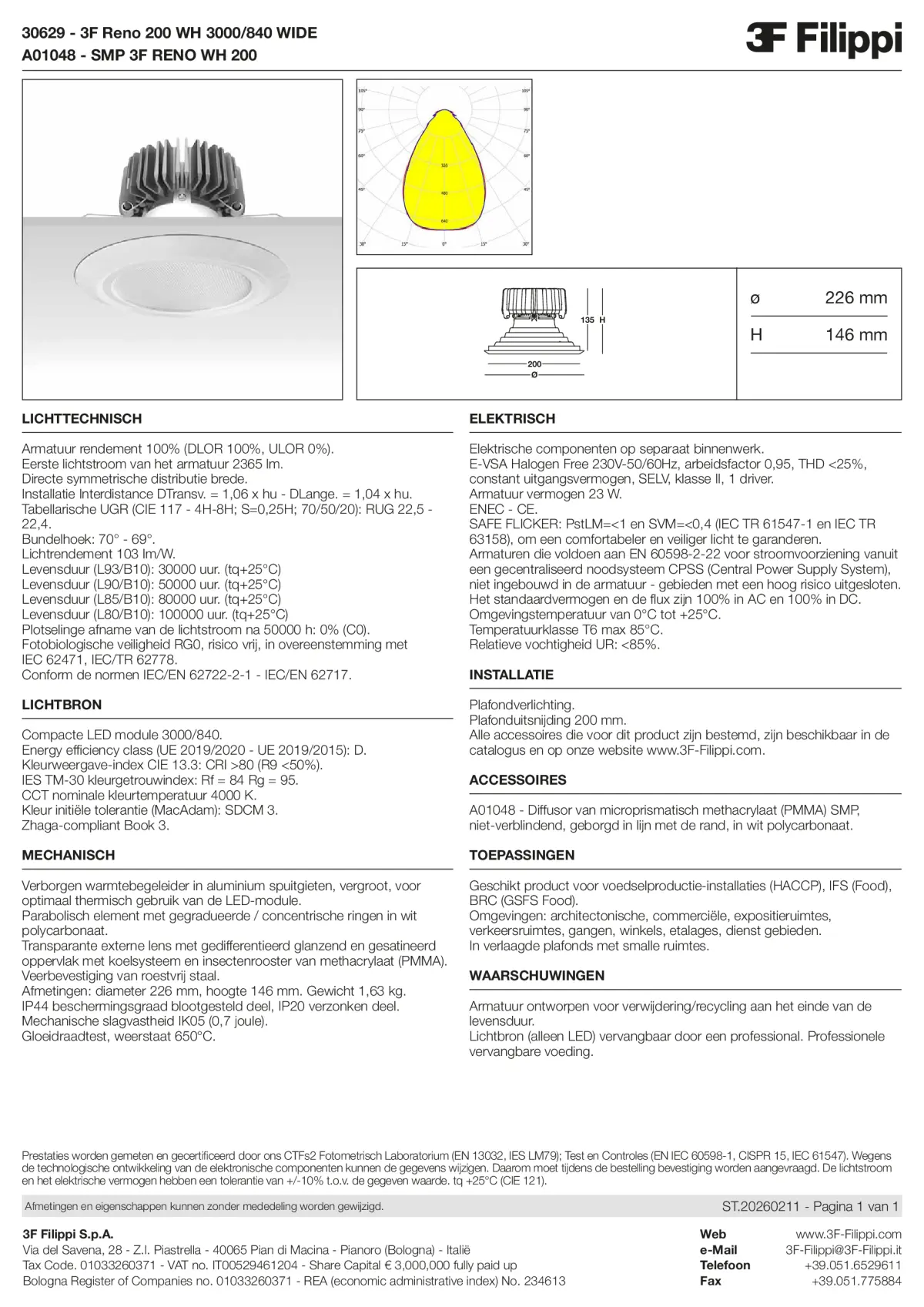 30629+A01048 - 3F Reno 200 WH 3000-840 WIDE + SMP WH - Datasheet - nl