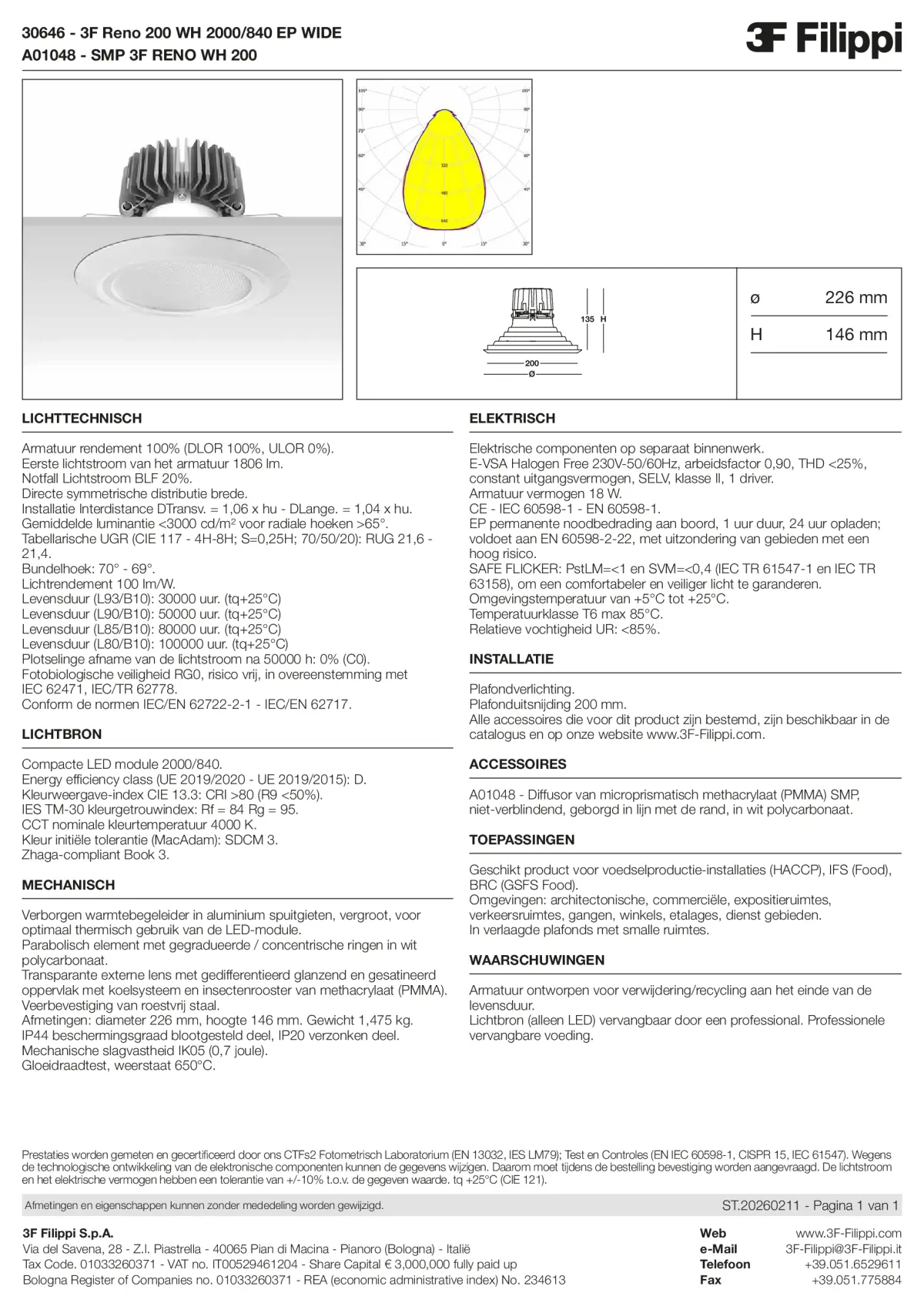 30646+A01048 - 3F Reno 200 WH 2000-840 EP WIDE + SMP WH - Datasheet - nl