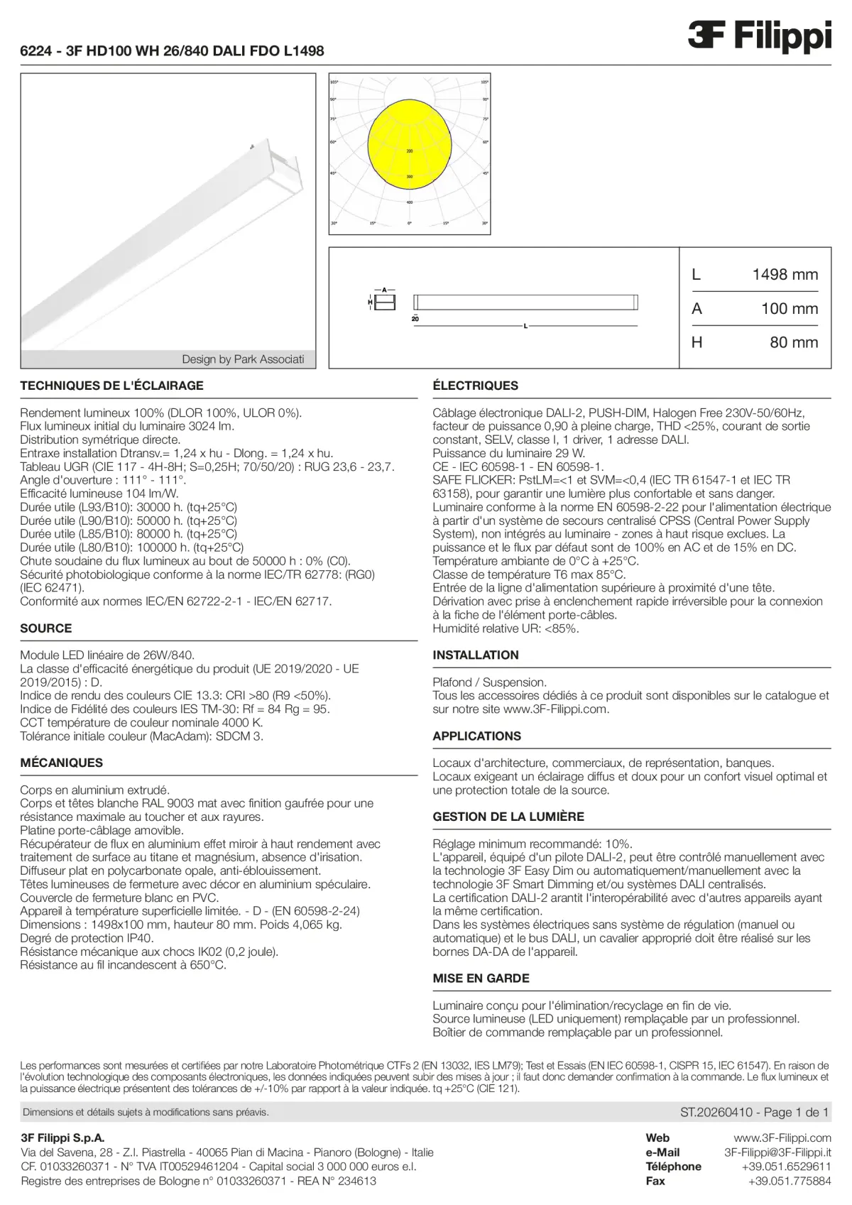 6224 - 3F HD100 WH 26-840 DALI FDO L1498 - Datasheet - fr