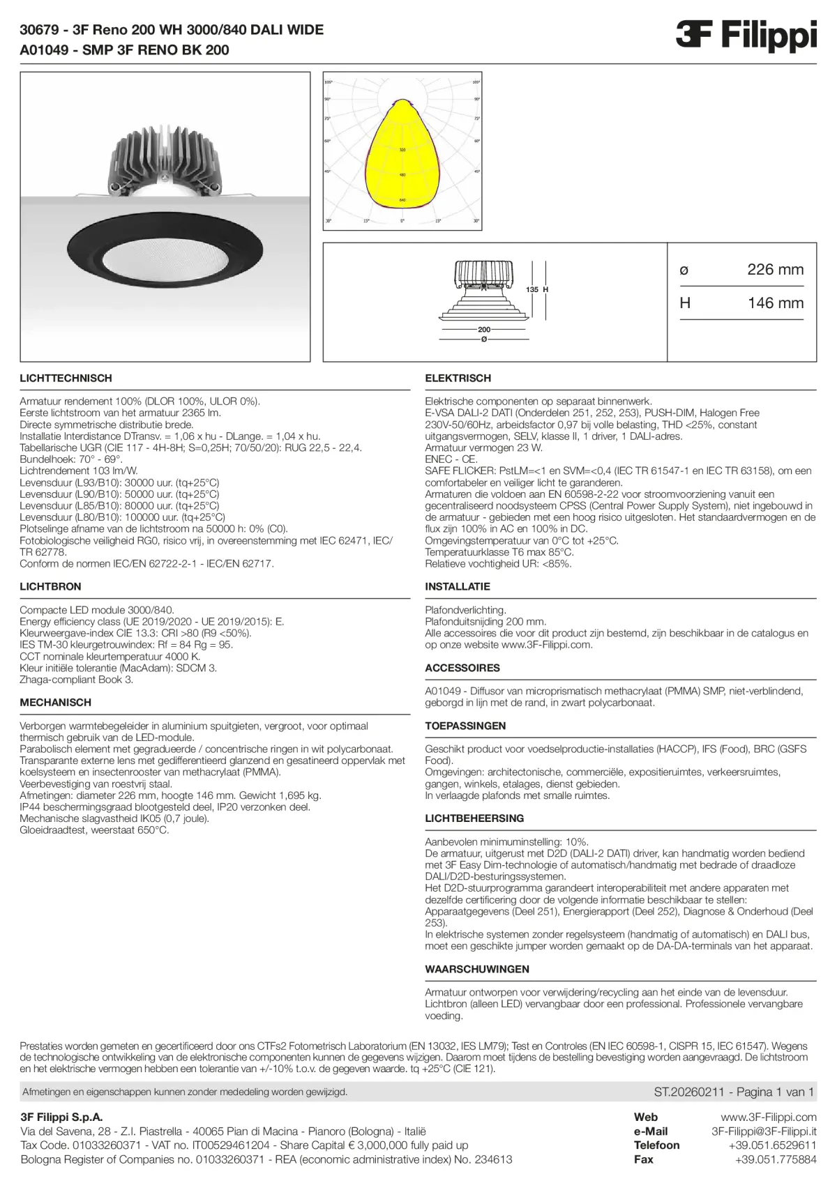 30679+A01049 - 3F Reno 200 WH 3000-840 DALI WIDE + SMP BK - Datasheet - nl