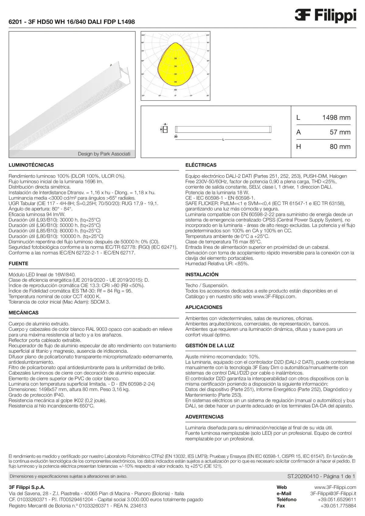 6201 - 3F HD50 WH 16-840 DALI FDP L1498 - Datasheet - es