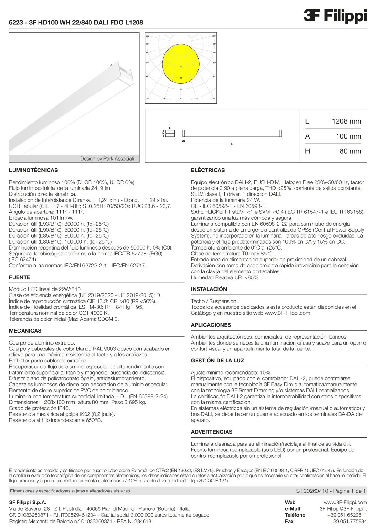 6223 - 3F HD100 WH 22-840 DALI FDO L1208 - Datasheet - es